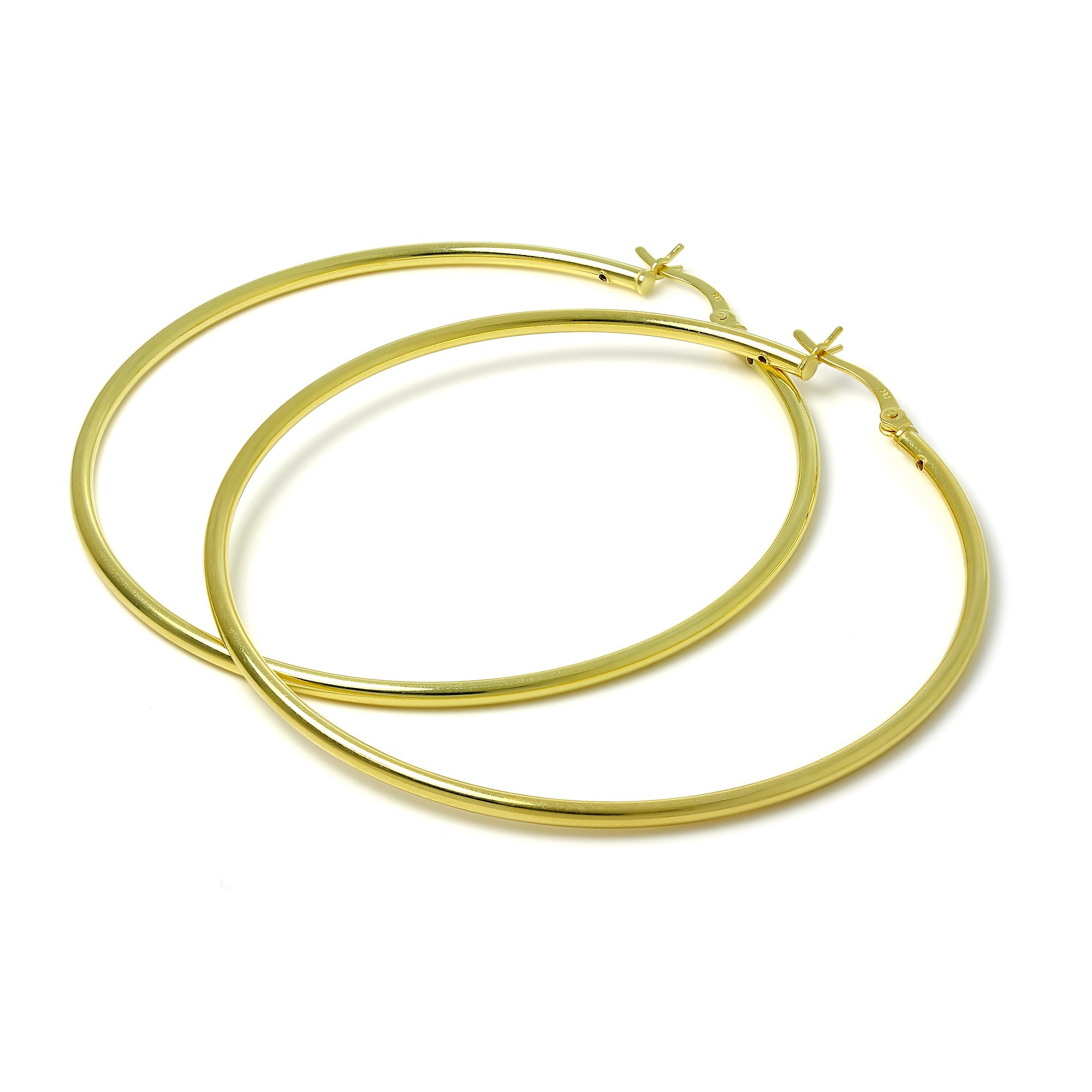 Vergoldete Sterlingsilber 2 mm Röhrenohrringe 12 mm - 80 mm