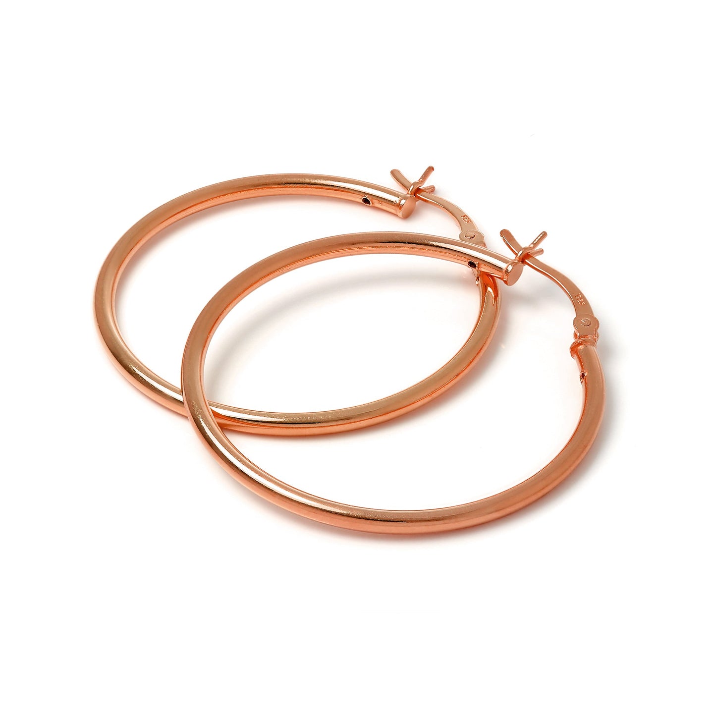 Rose vergoldetes Sterling Silber 2mm Röhrenohrringe 12mm - 70mm