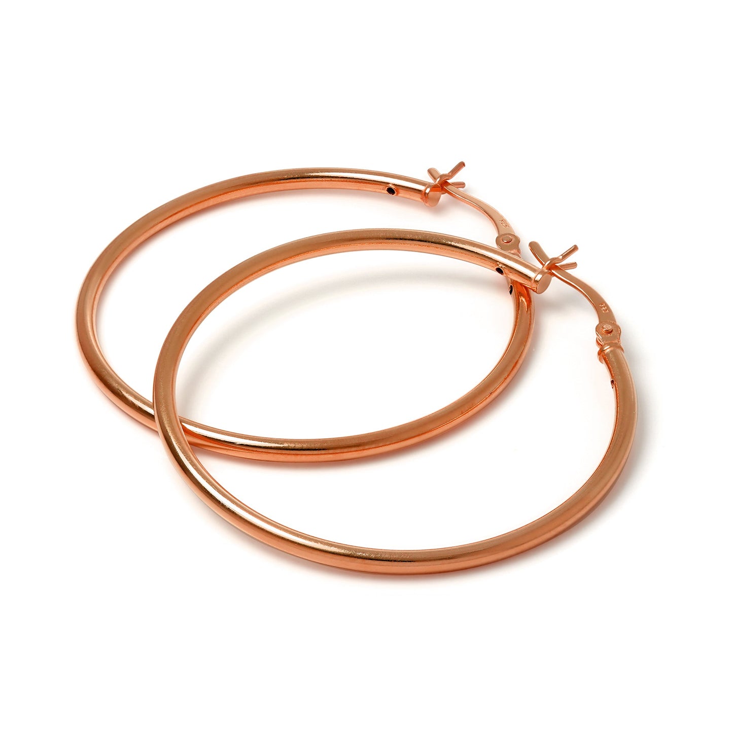 Rose vergoldetes Sterling Silber 2mm Röhrenohrringe 12mm - 70mm