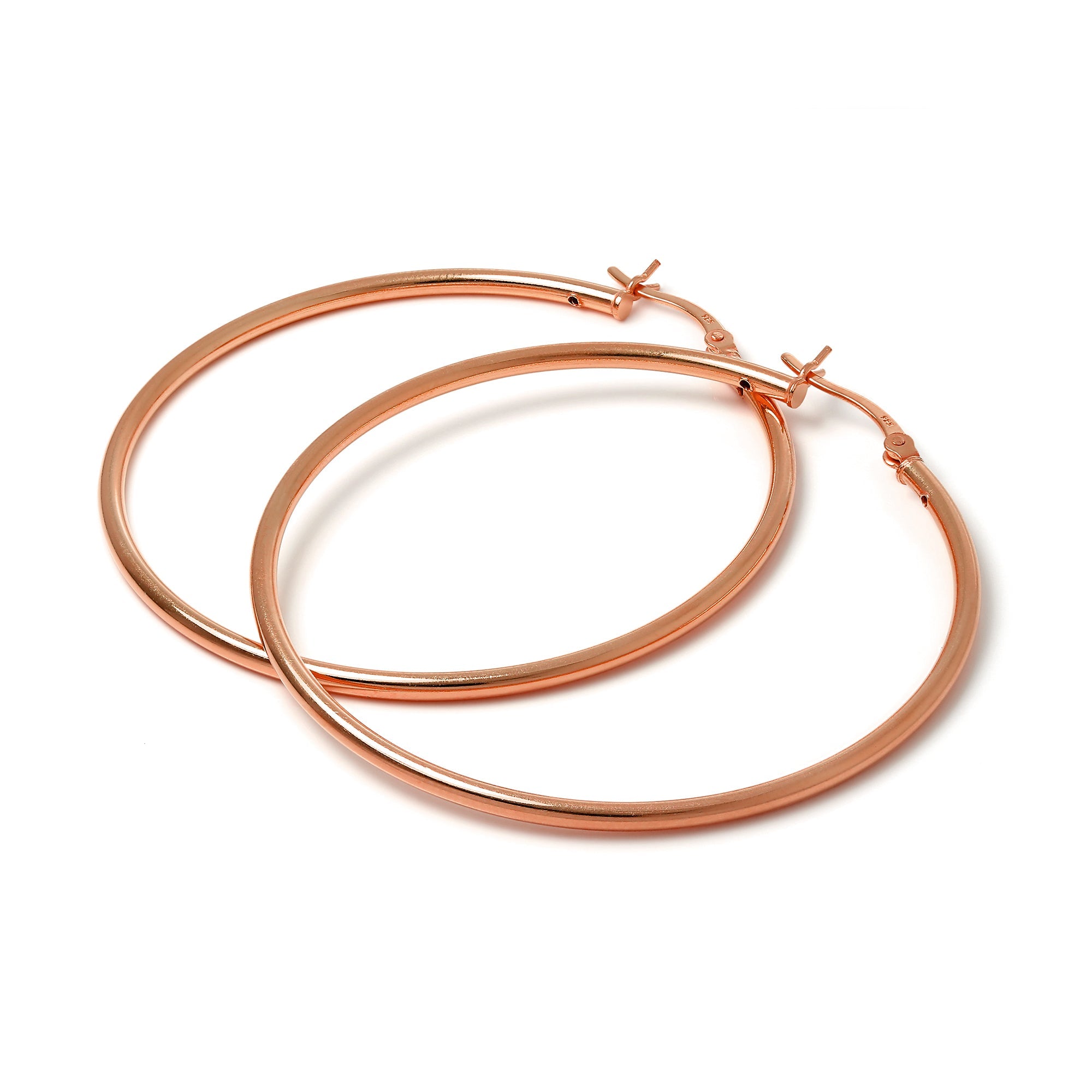 Rosévergoldetes Sterlingsilber 2 mm Röhrenohrringe 12 mm - 70 mm