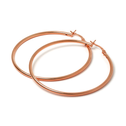 Rose vergoldetes Sterling Silber 2mm Röhrenohrringe 12mm - 70mm