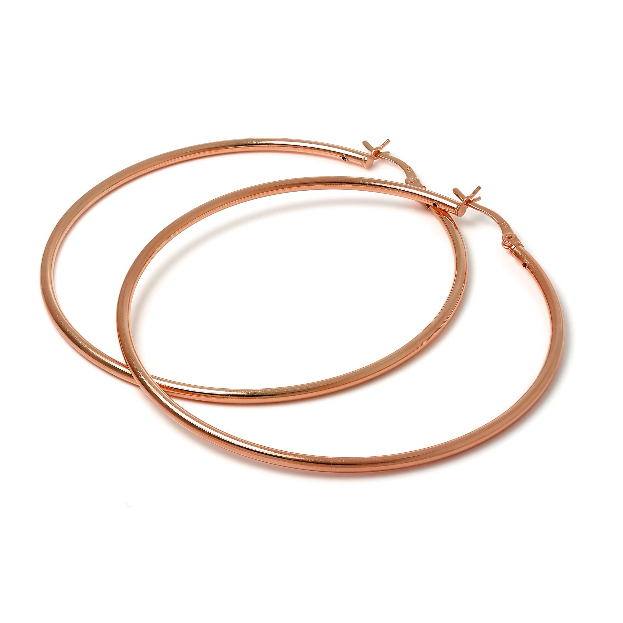 Rosévergoldetes Sterlingsilber 2 mm Röhrenohrringe 12 mm - 70 mm
