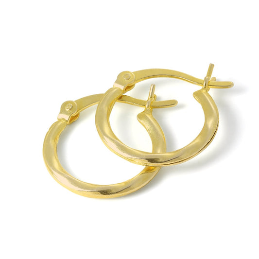 Gold Plated Sterling Silver 15mm Warped Tube Sleeper Hoop Earrings - jewellerybox