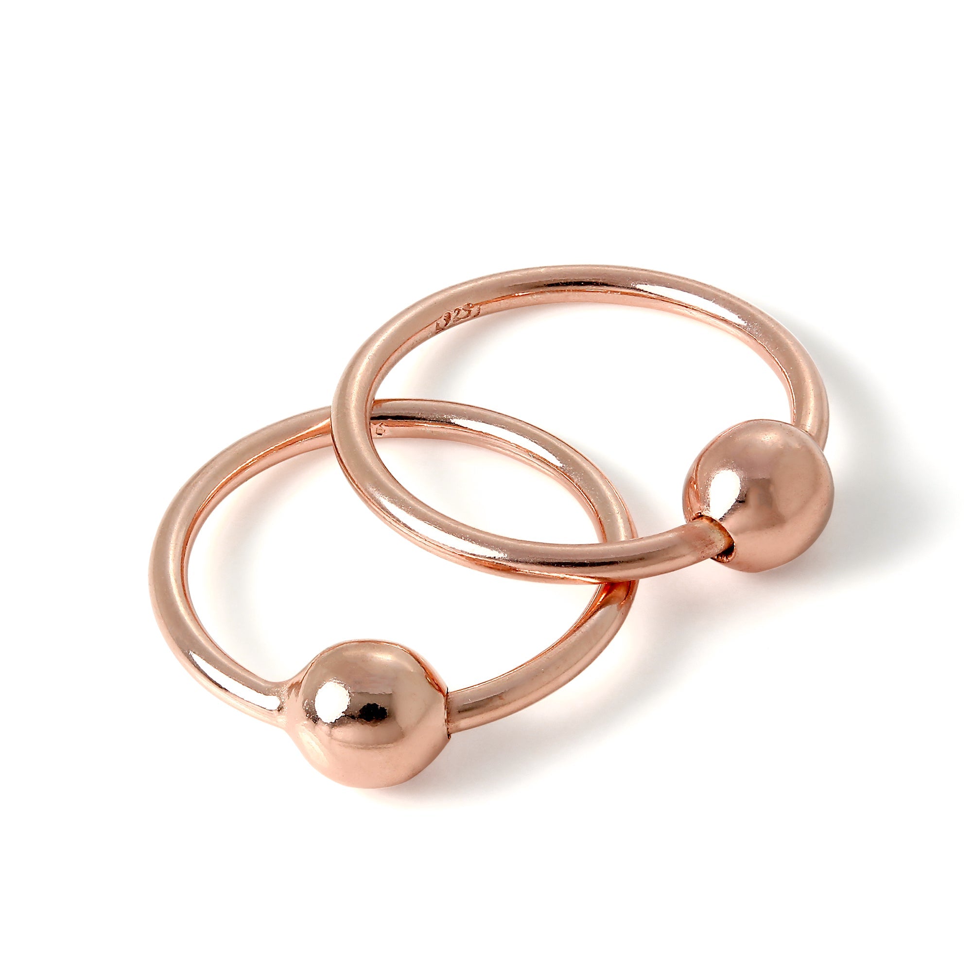Rosévergoldet Sterlingsilber 15 mm Schläfer Creolen Ohrringe mit 4 mm Auffädel Kugel