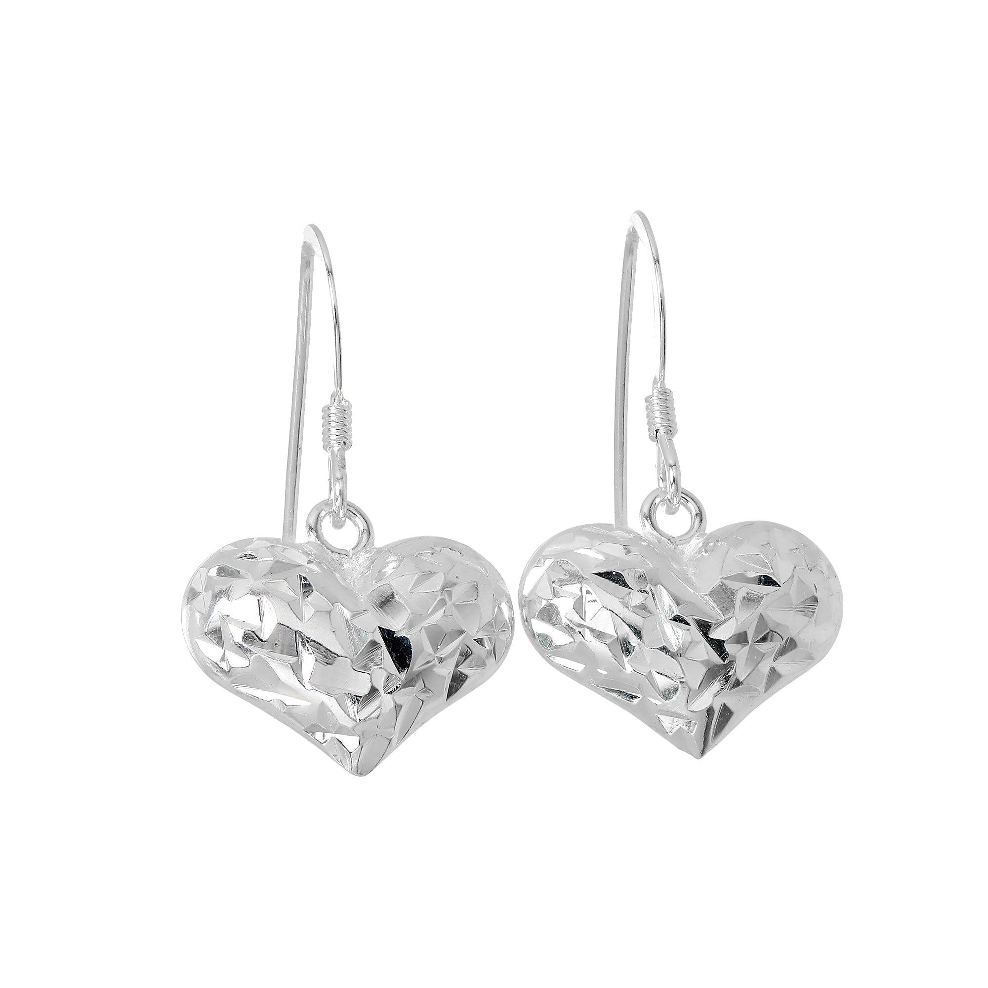 Sterlingsilber Diamantschliff Geschwollenes Herz Baumel Ohrringe