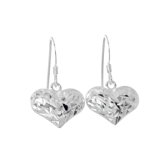 Sterlingsilber Diamantschliff Geschwollenes Herz Baumel Ohrringe