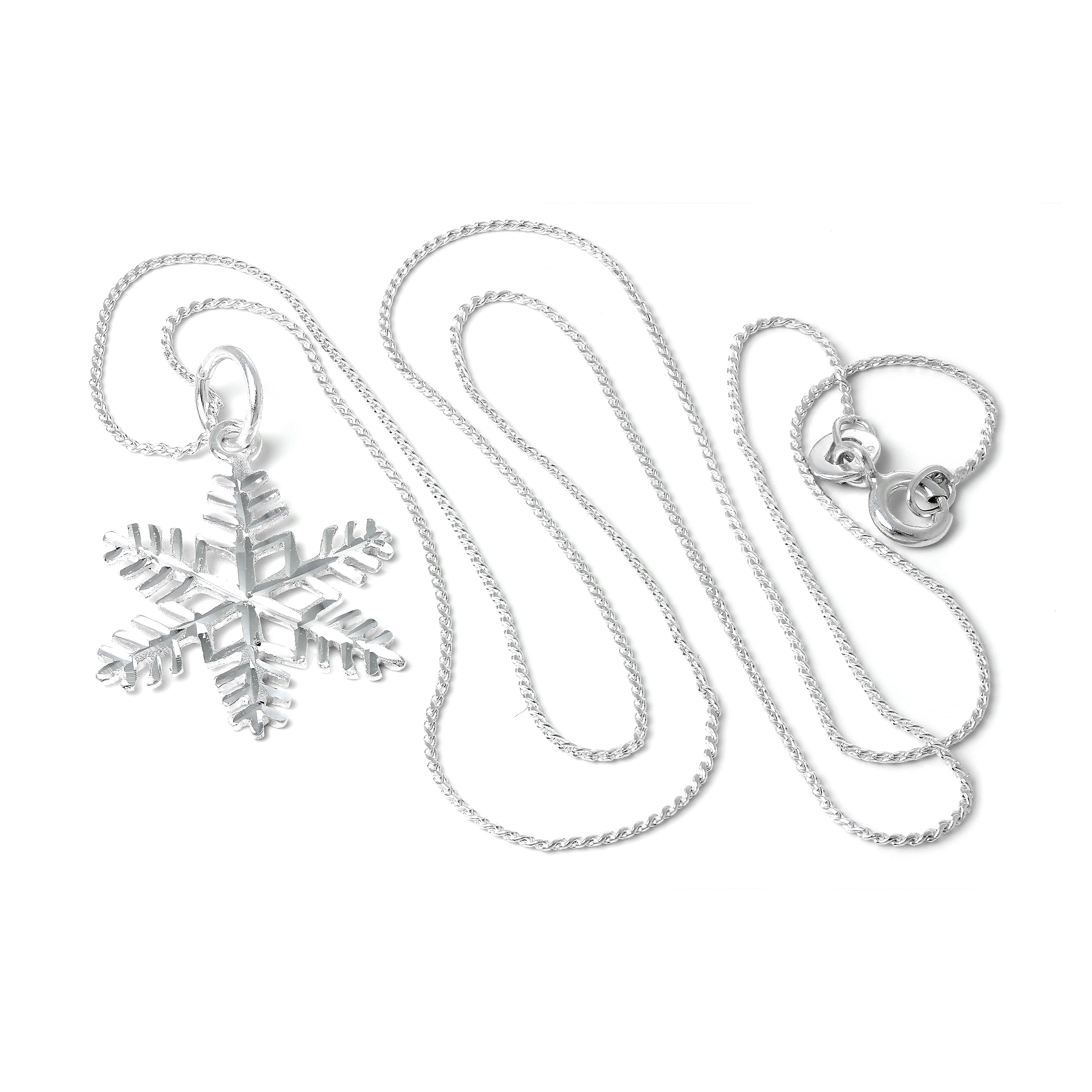 Große Halskette mit Anhänger aus Sterlingsilber in Diamantschliff und Schneeflockenmotiv, 40–56 cm