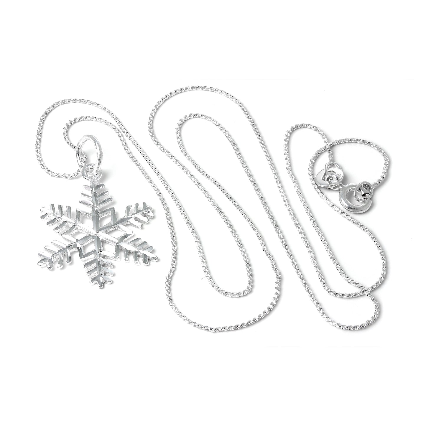 Große Halskette mit Anhänger aus Sterlingsilber in Diamantschliff und Schneeflockenmotiv, 40–56 cm