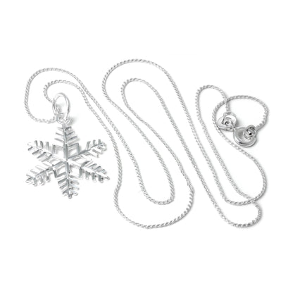 Große Halskette mit Anhänger aus Sterlingsilber in Diamantschliff und Schneeflockenmotiv, 40–56 cm