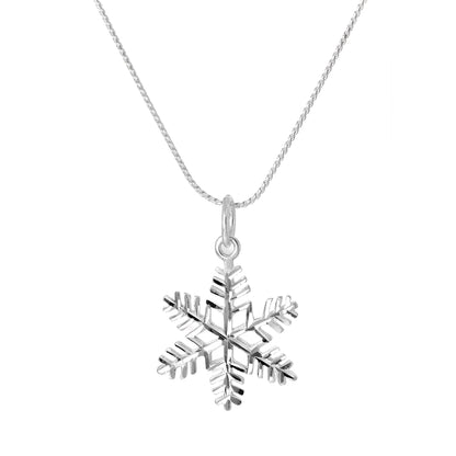 Large Sterling Silver Diamond Cut Snowflake Pendant Necklace 16 - 22 Inches