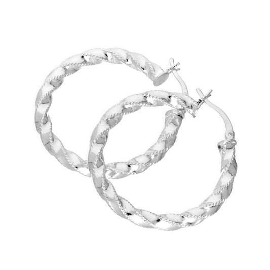 Groß Sterlingsilber Dick Gedreht Creolen Ohrringe