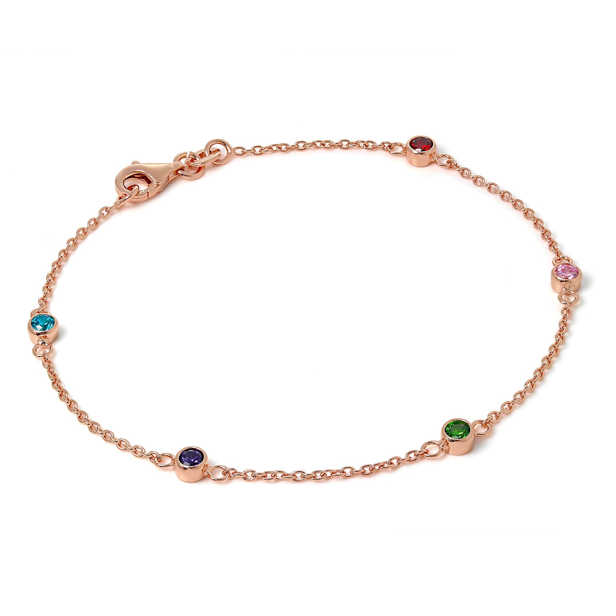 Rosévergoldet Fein Sterlingsilber 19 cm Belcher Armband mit 4 mm CZ Kristallen