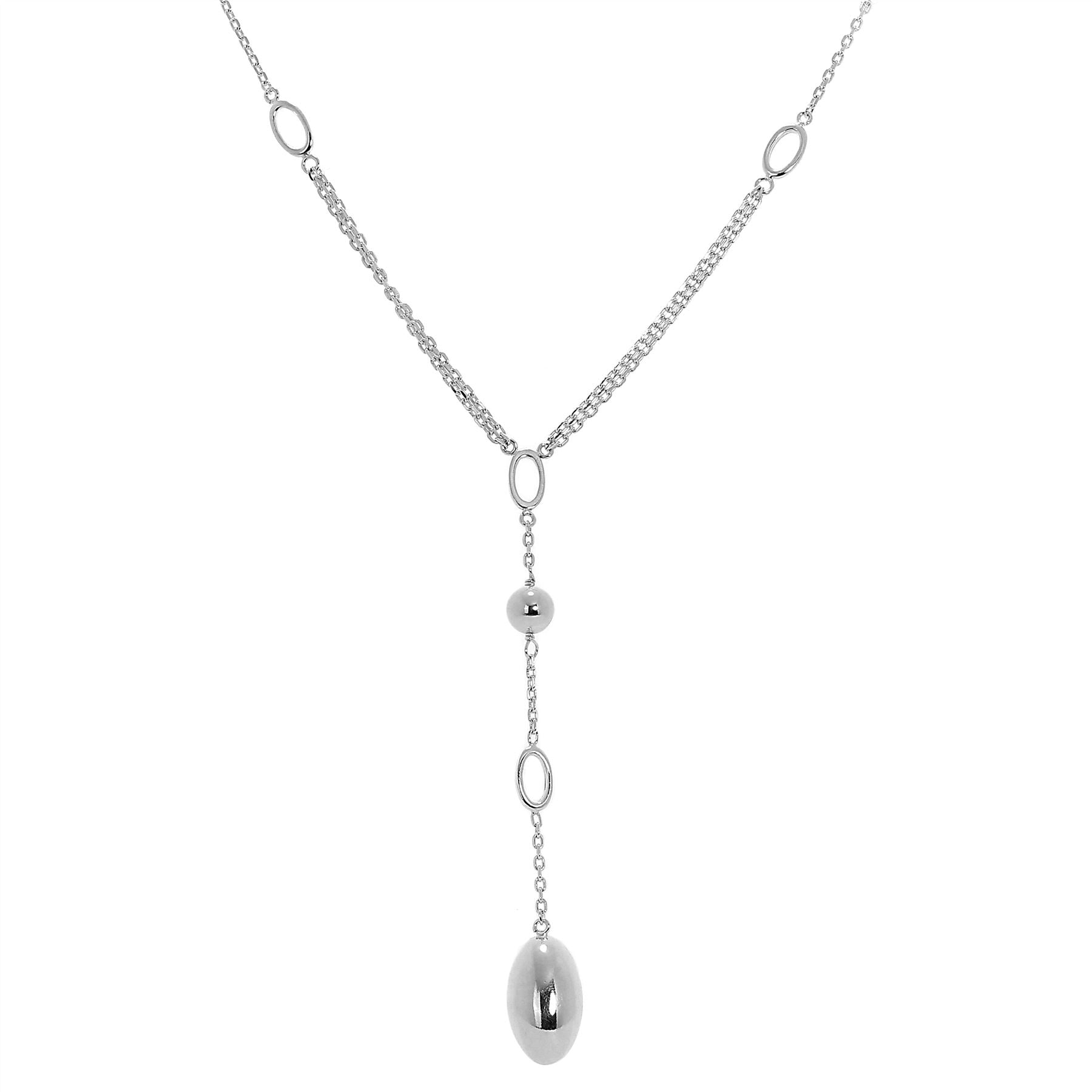 Halskette aus Sterlingsilber mit ovalen Perlen und einer Länge von 45 cm