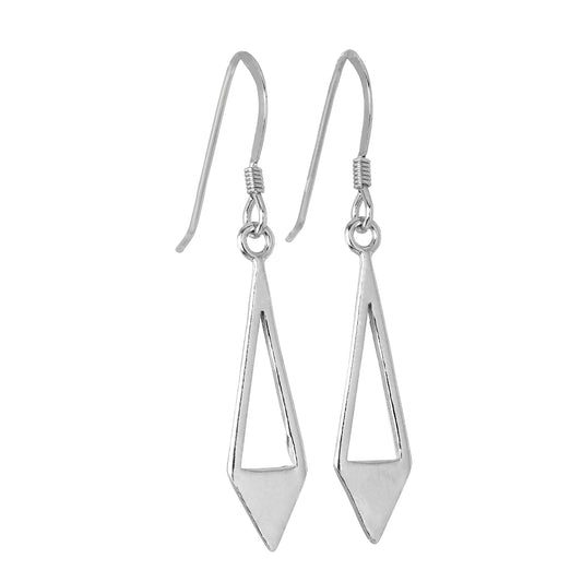 Sterling Silver Open Triangle Diamond Shape Drop Earrings