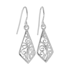 Sterlingsilber Filigran Diamant Form Blatt Baumel Ohrringe