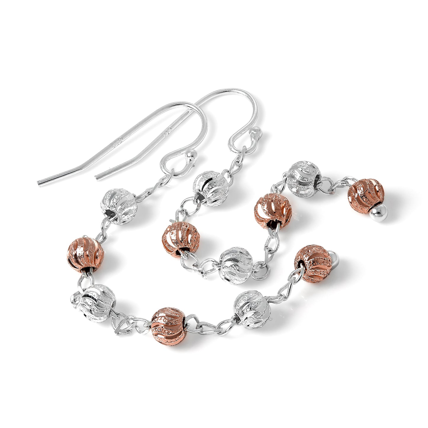 Rose Gold Plated Sterling Silver Bead & Chain Dangle Earrings