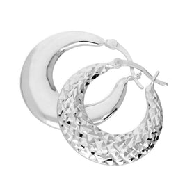 Sterlingsilber Flach Diamantschliff Creolen Ohrringe