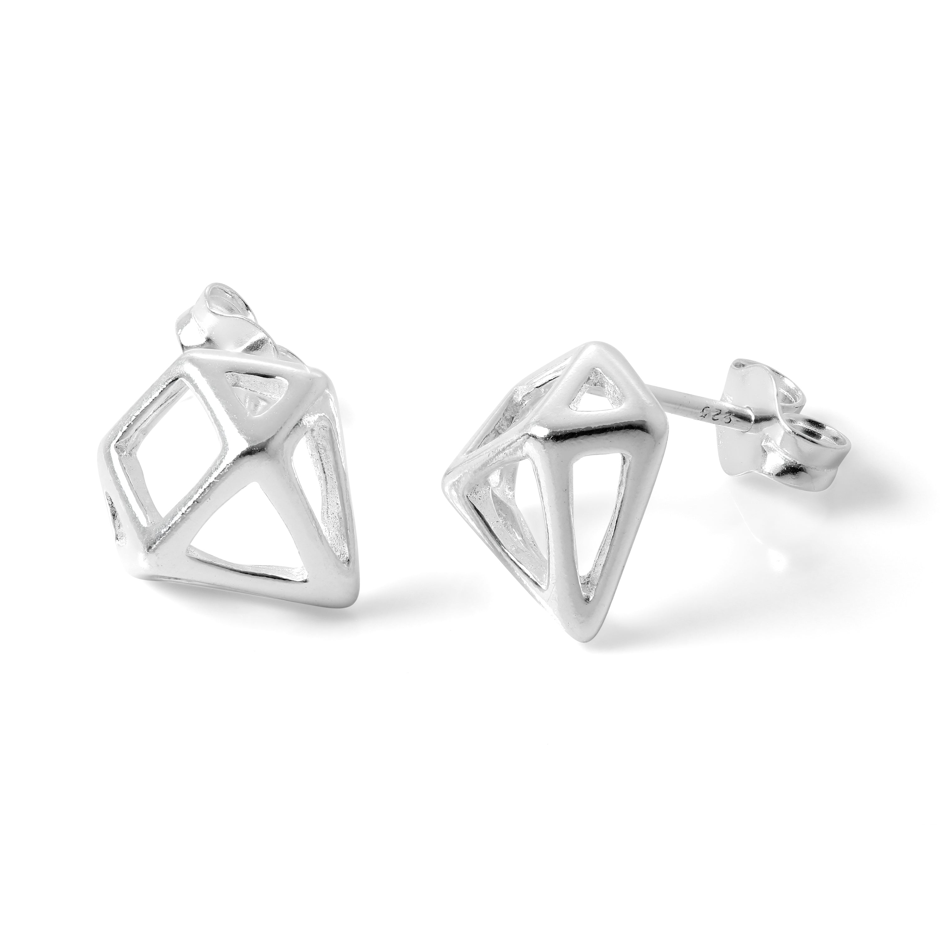 Sterlingsilber Offen Diamant Form Ohrstecker