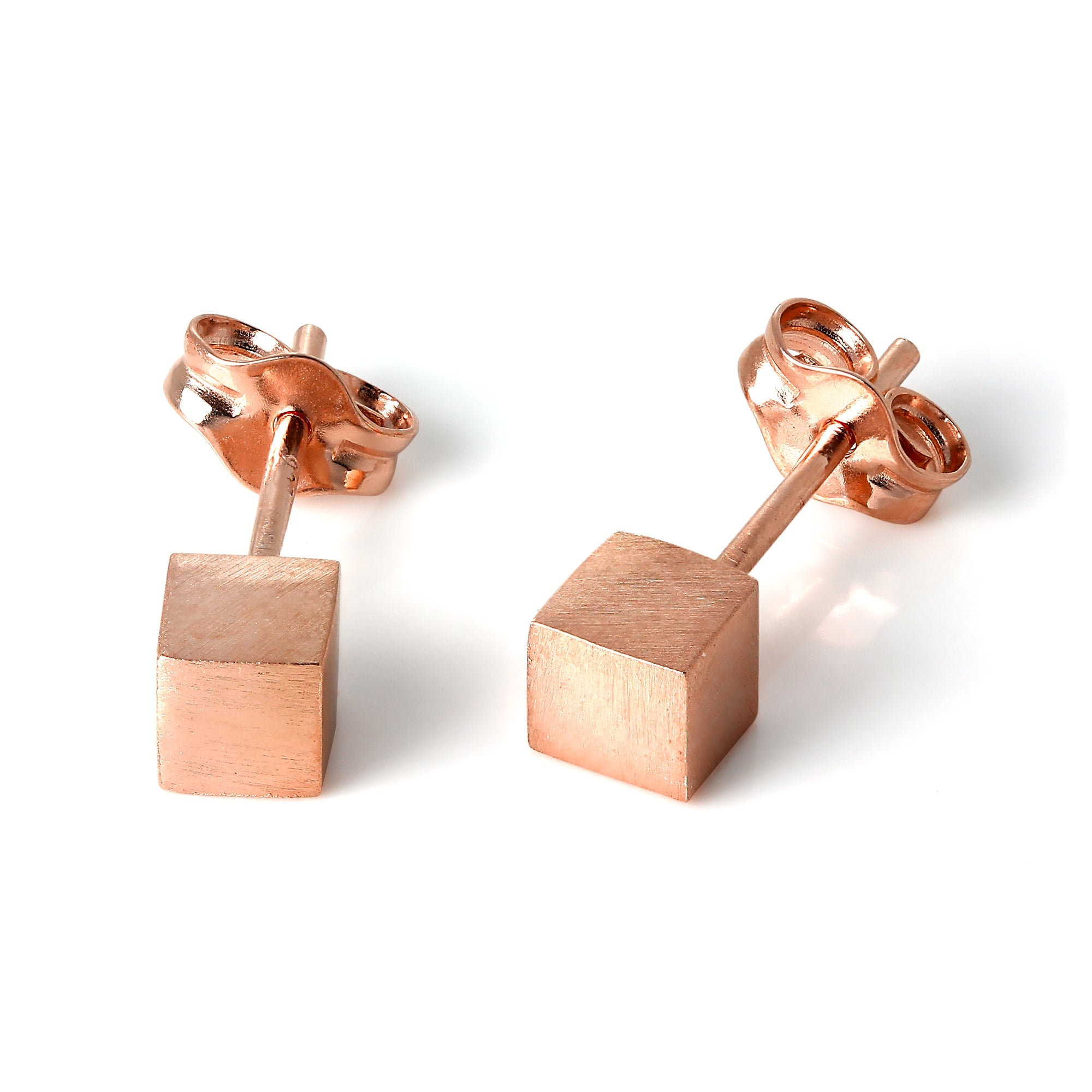 Rosévergoldet Sterlingsilber Matt Oberfläche 4 mm Würfel Ohrstecker