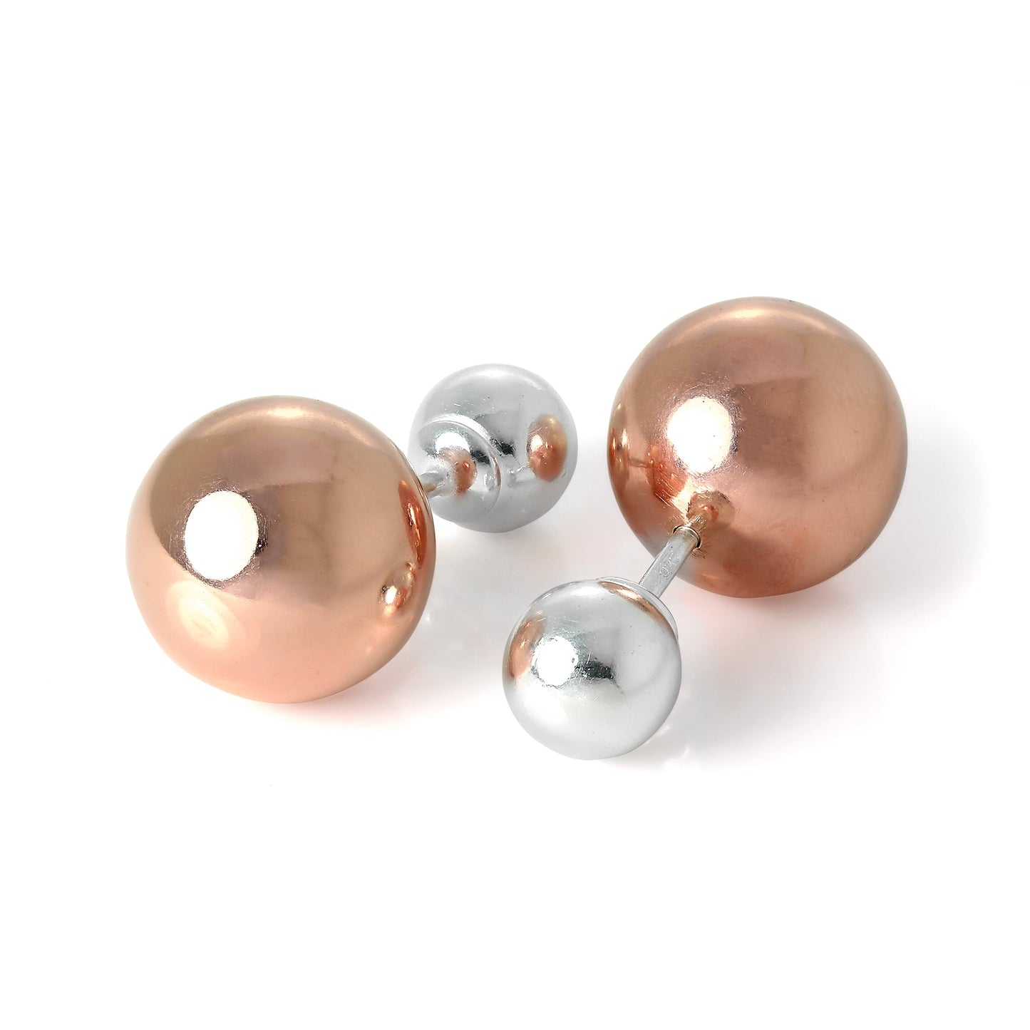 Rosévergoldet Sterlingsilber Doppelseitig Schwer 14mm Kugel Ohrstecker