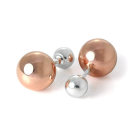 Rosévergoldet Sterlingsilber Doppelseitig Schwer 14 mm Kugel Ohrstecker