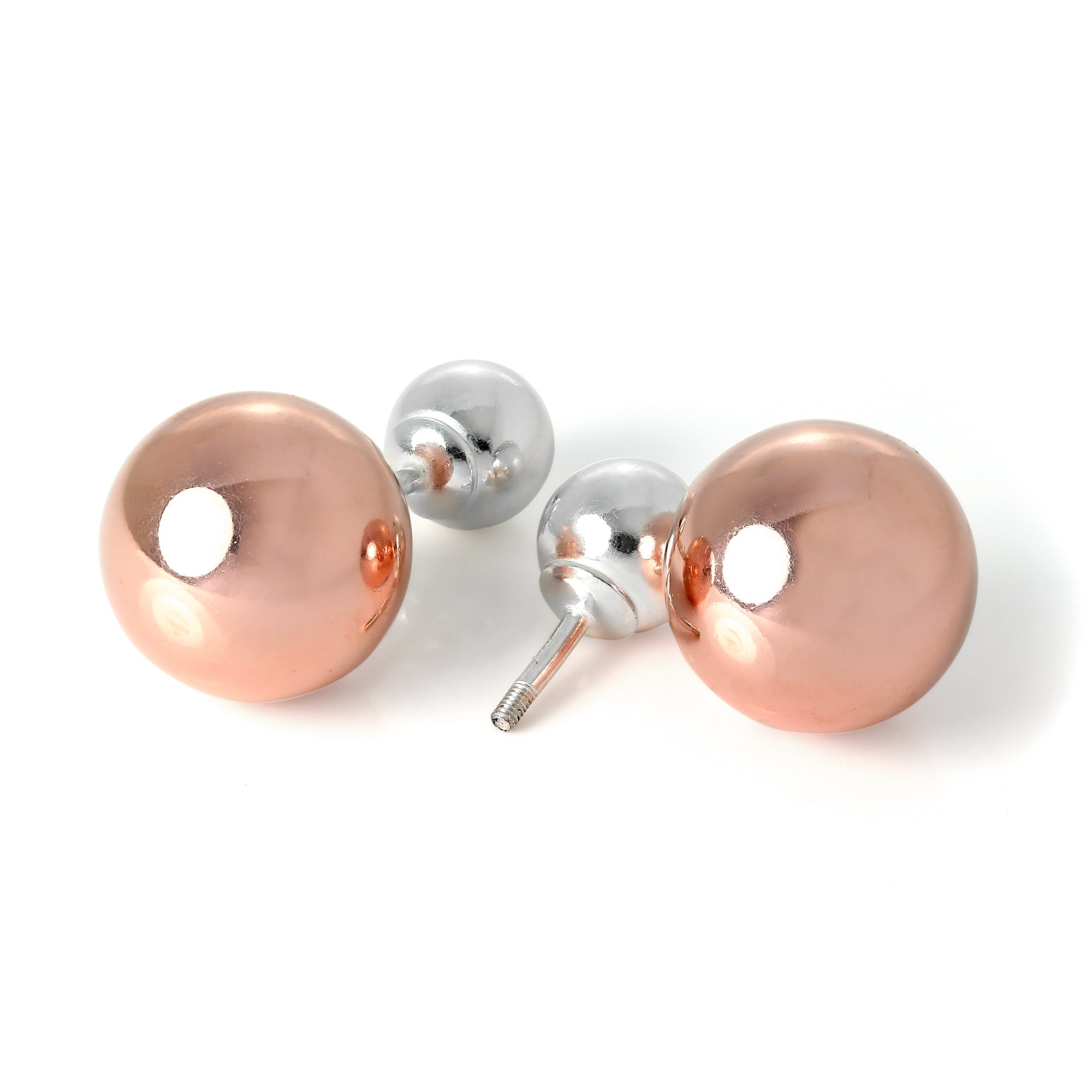 Rosévergoldet Sterlingsilber Doppelseitig Schwer 14 mm Kugel Ohrstecker