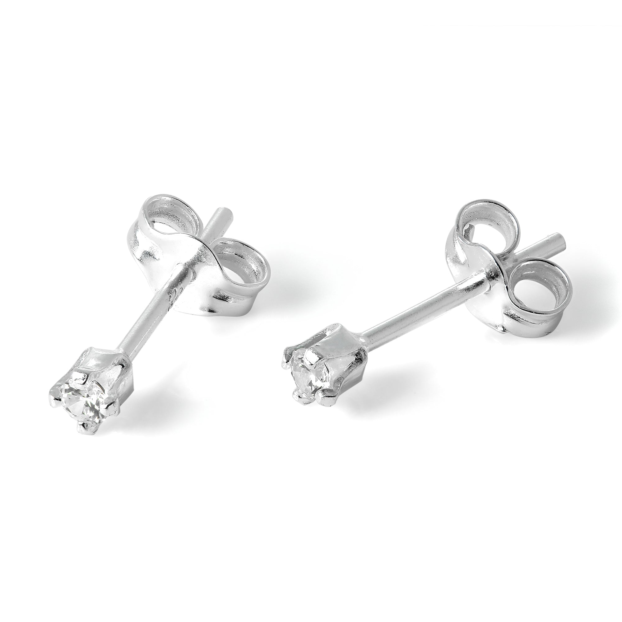Sterlingsilber & 2 mm runde CZ-Kristall-Ohrstecker