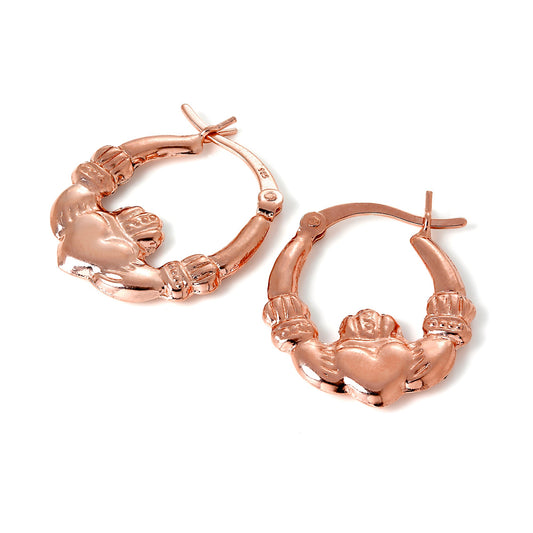 Rosévergoldet Sterlingsilber Claddagh Creolen Ohrringe