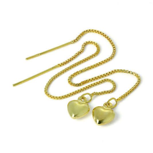 Vergoldet Sterlingsilber Geschwollenes Herz Durchzieher Ohrringe