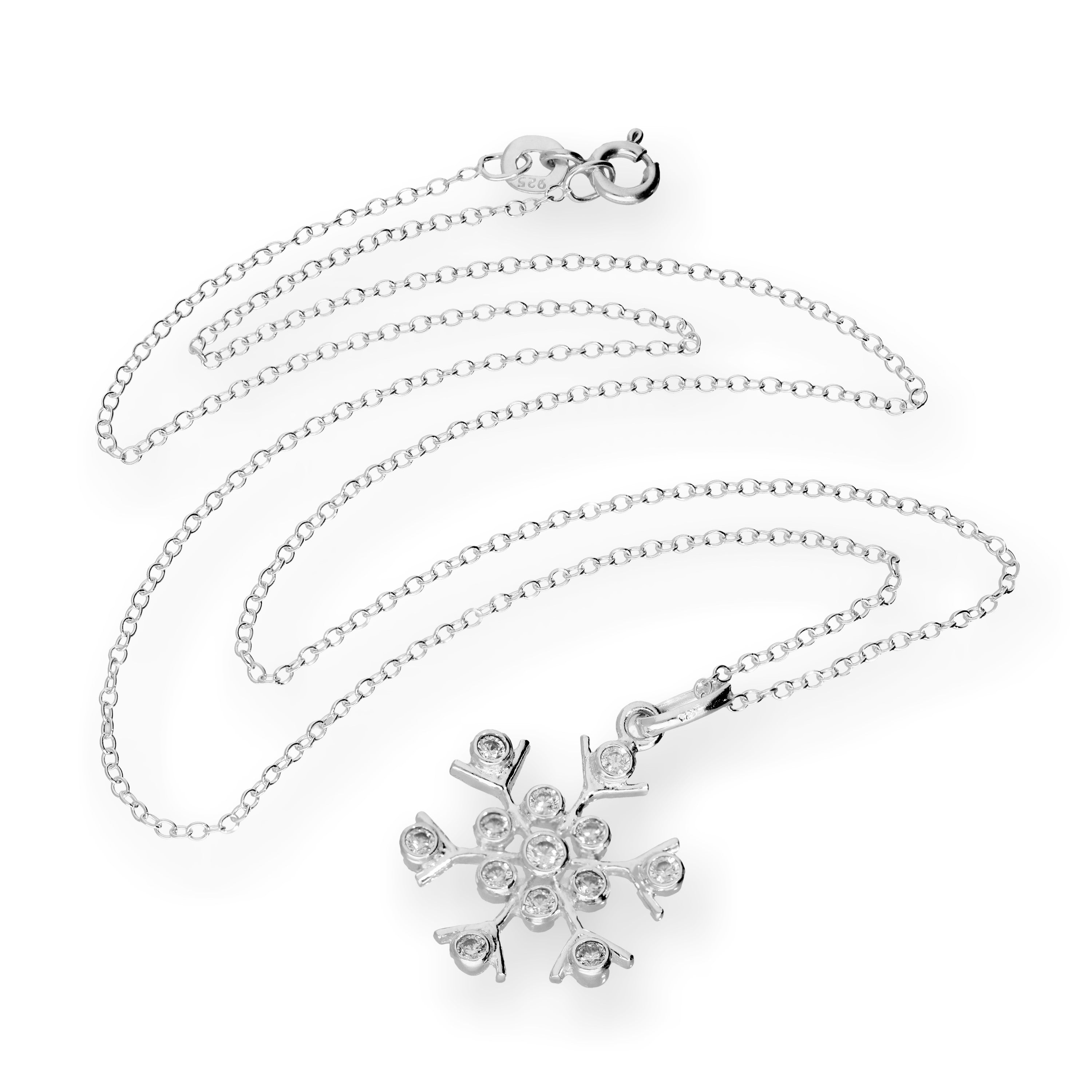 Groß Sterlingsilber & CZ Kristall Schneeflocke 45,5 cm Halskette