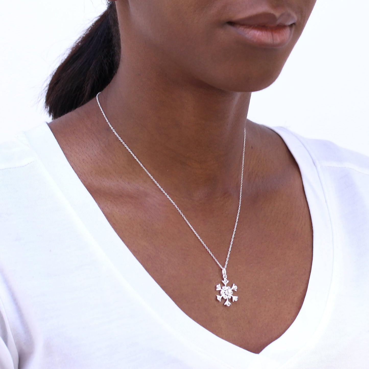 Groß Sterlingsilber & CZ Kristall Schneeflocke 45,5cm Halskette