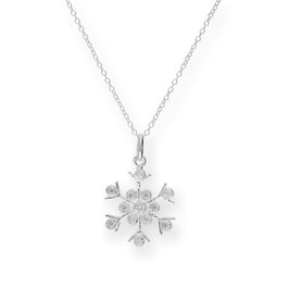 Groß Sterlingsilber & CZ Kristall Schneeflocke 45,5 cm Halskette