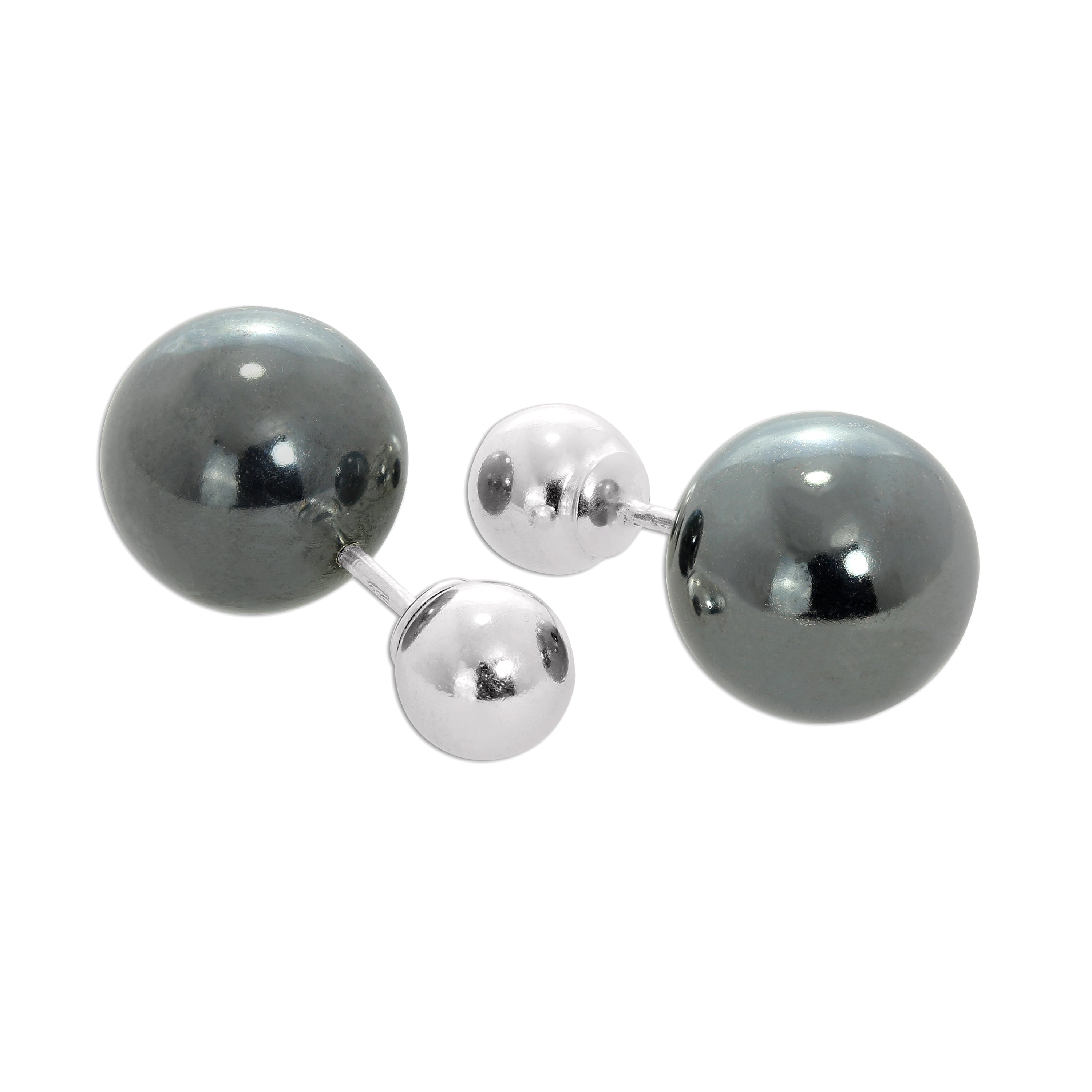 Sterlingsilber Doppelseitig Schwer 8 mm Zweifarbig Kugel Ohrstecker
