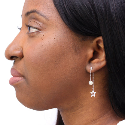 Sterlingsilber Doppelseitig Mattiert Kugel und Ausgeschnitten Stern Baumel Ohrstecker