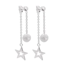 Sterlingsilber Doppelseitig Mattiert Kugel und Ausgeschnitten Stern Baumel Ohrstecker