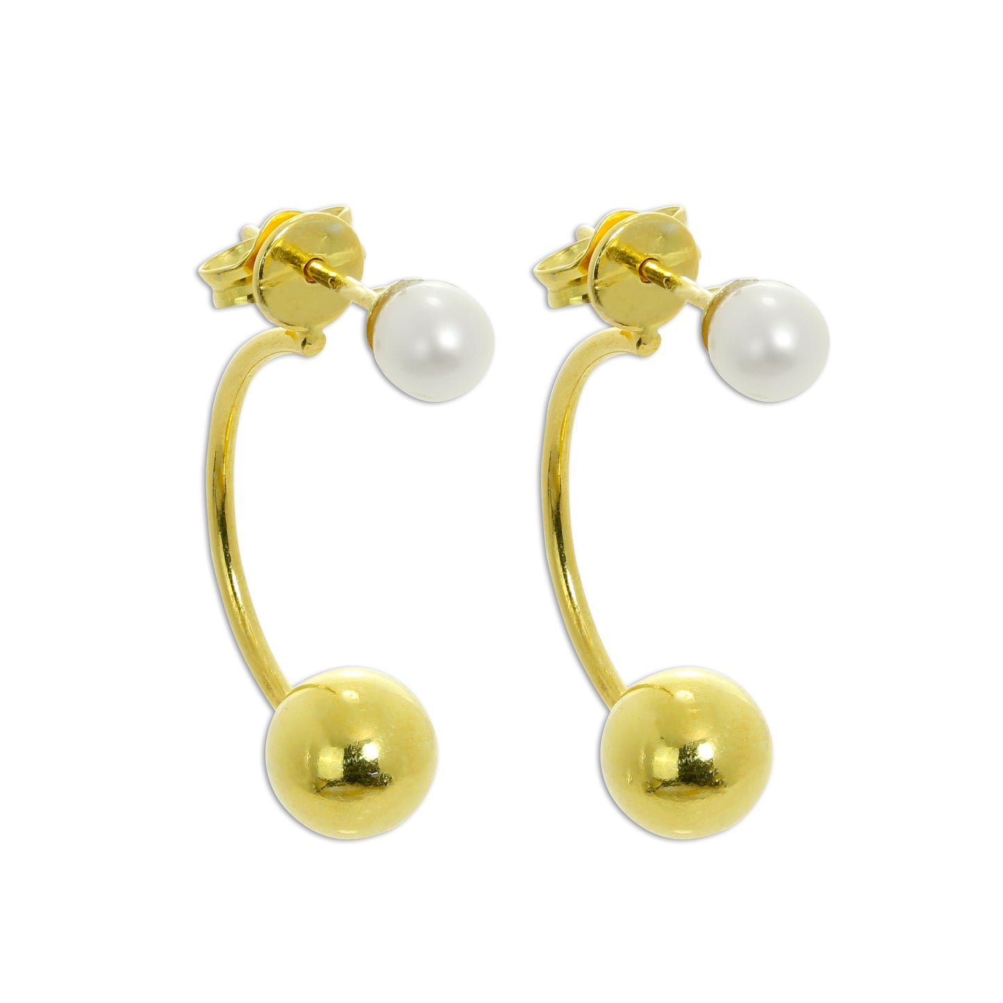 Vergoldet Sterlingsilber Perle Halb Creole & Kugel Ohrstecker