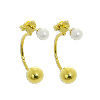 Vergoldet Sterlingsilber Perle Halb Creole & Kugel Ohrstecker
