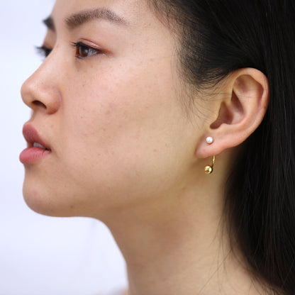 Vergoldet Sterlingsilber Perle Halb Creole & Kugel Ohrstecker