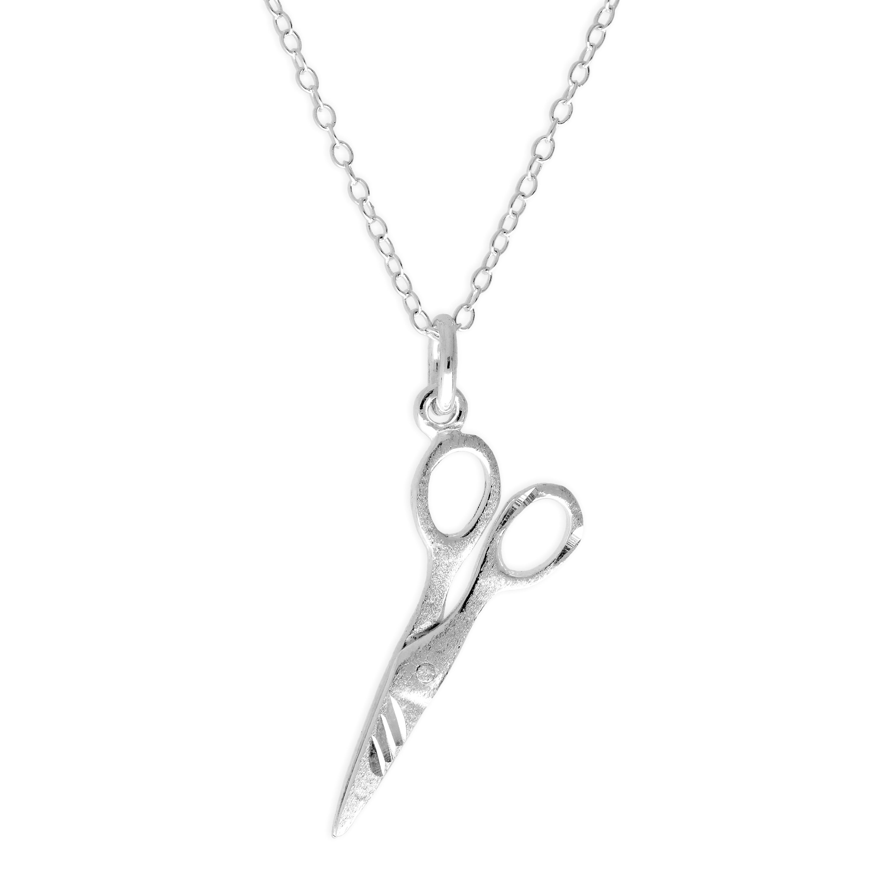 Matt Sterlingsilber Diamantschliff Schere an 45,5 cm Kette Halskette