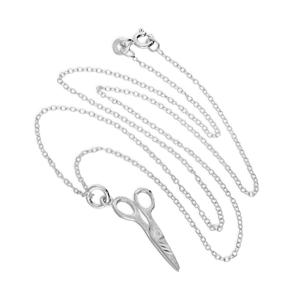 Matt Sterlingsilber Diamantschliff Schere an 45,5 cm Kette Halskette