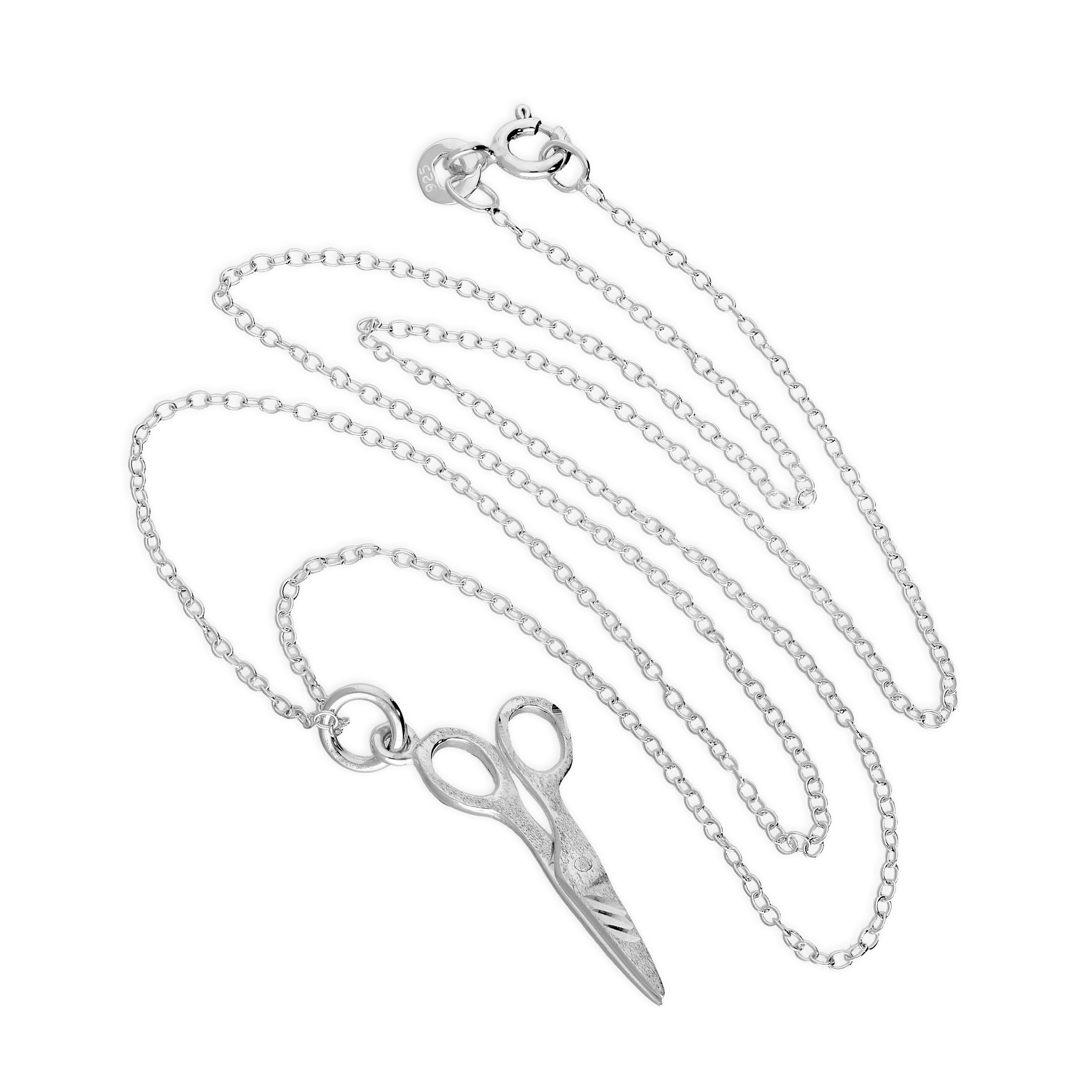 Matt Sterlingsilber Diamantschliff Schere an 45,5 cm Kette Halskette