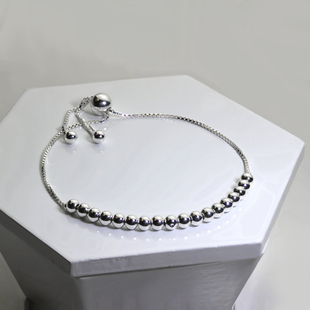 Sterlingsilber Kastenkette & Groß Kugelkette Verstellbar Armband