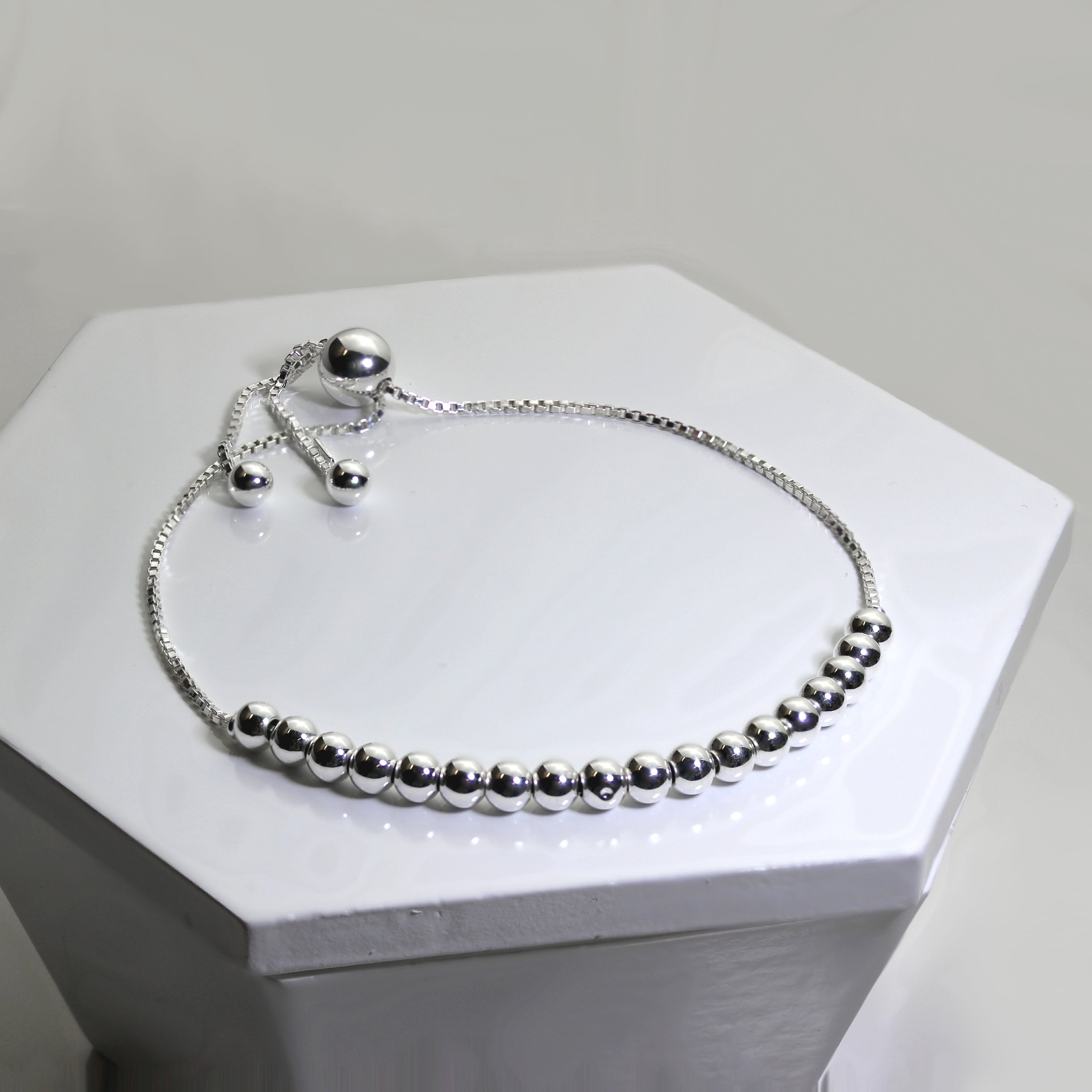 Sterlingsilber Kastenkette & Groß Kugelkette Verstellbar Armband