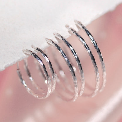 Sterling Silber Ohrringe mit Diamantschliff 18mm 24mm 28mm