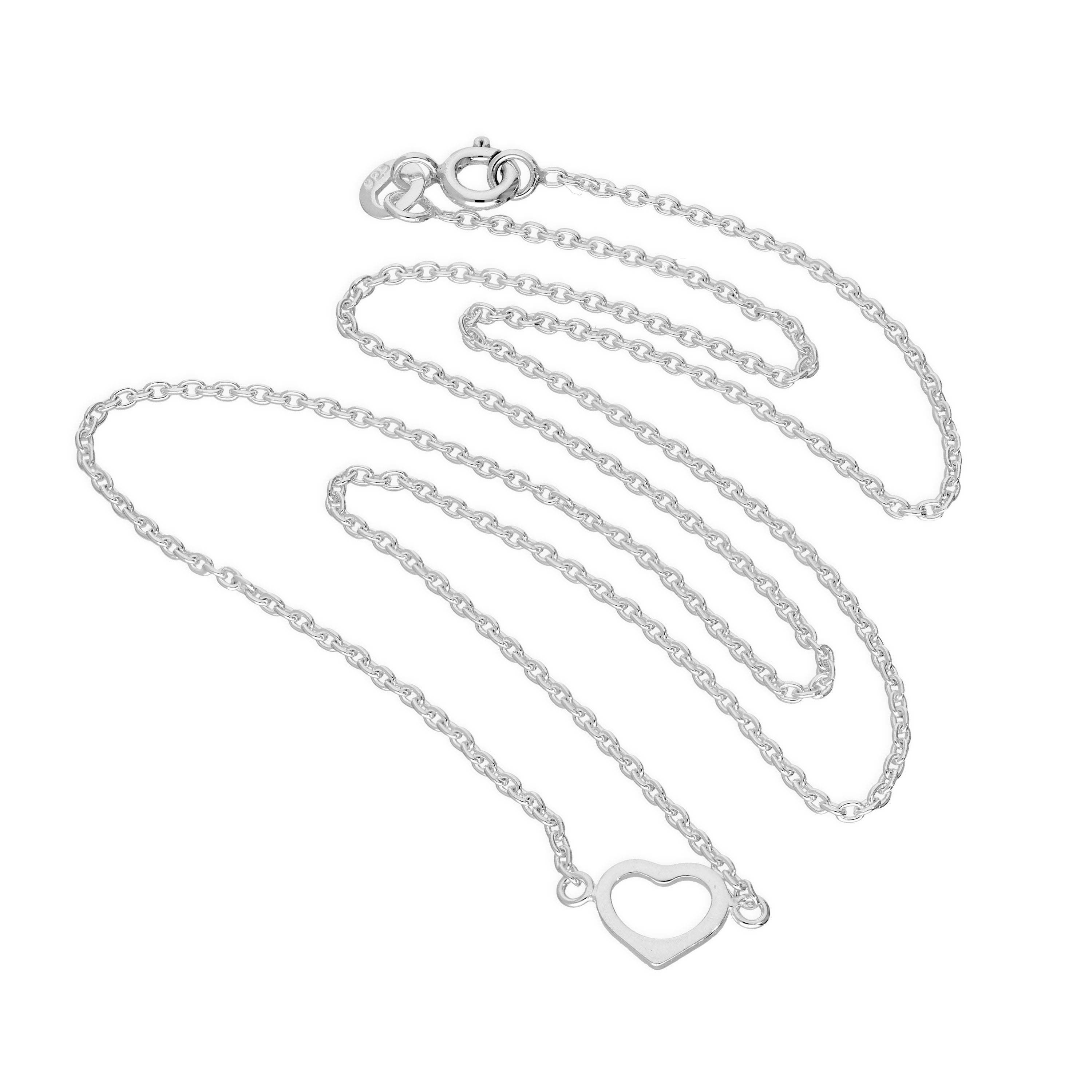 Sterlingsilber Offen Herz Halskette an 45,5 cm Kette
