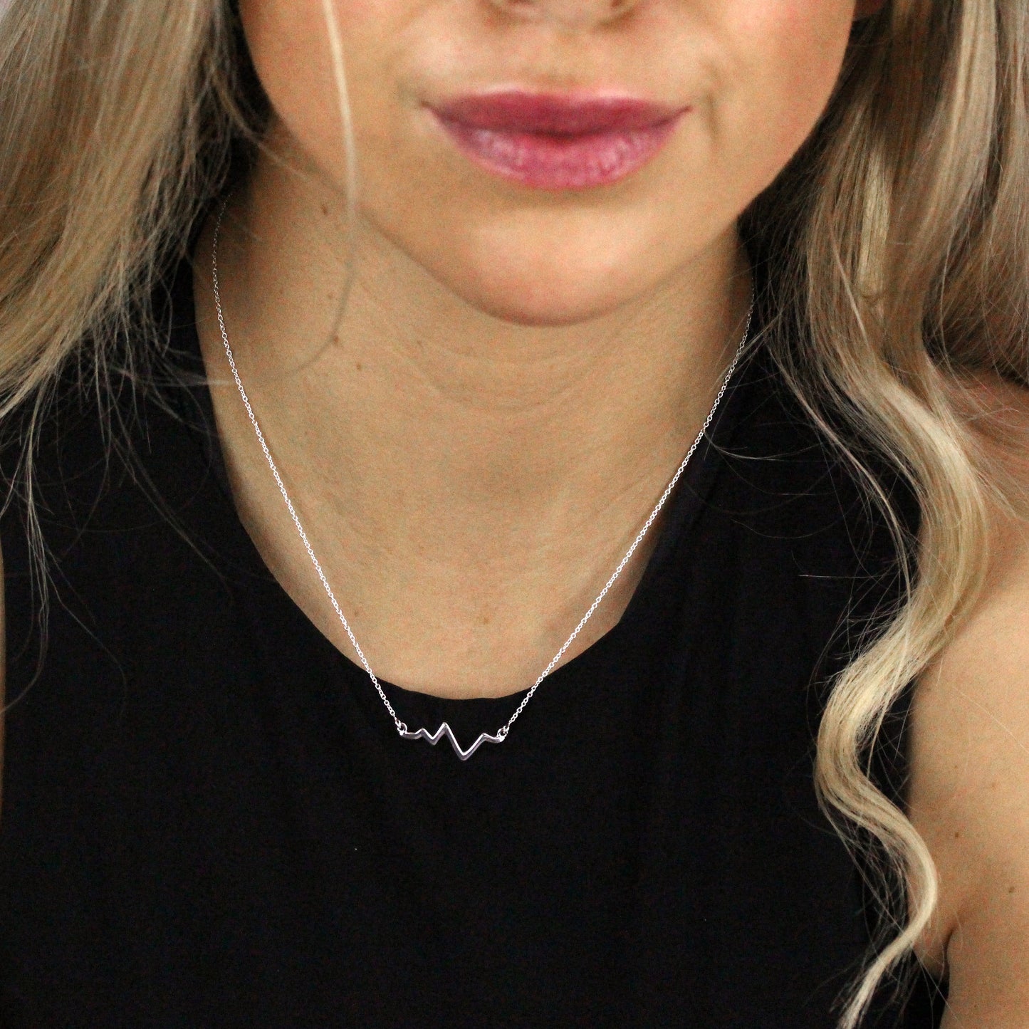 Sterlingsilber Herzschlag Halskette an 45,5cm Kette