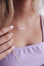 Sterlingsilber Klar CZ Kristall Gravierbar Stange Halskette 45,5 cm Kette