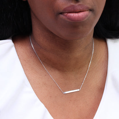 Sterlingsilber Klar CZ Kristall Gravierbar Stange Halskette 45,5cm Kette