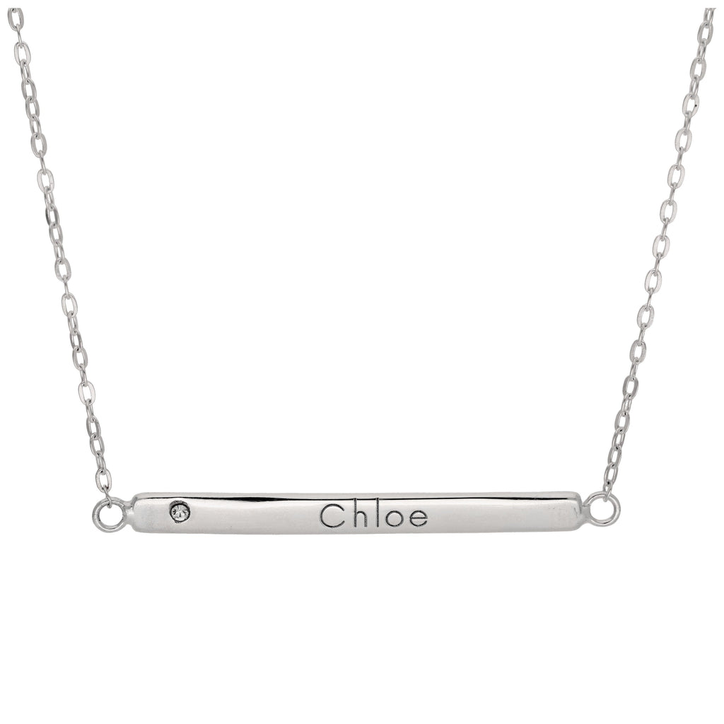 Sterlingsilber Klar CZ Kristall Gravierbar Stange Halskette 45,5 cm Kette