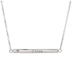 Sterlingsilber Klar CZ Kristall Gravierbar Stange Halskette 45,5 cm Kette